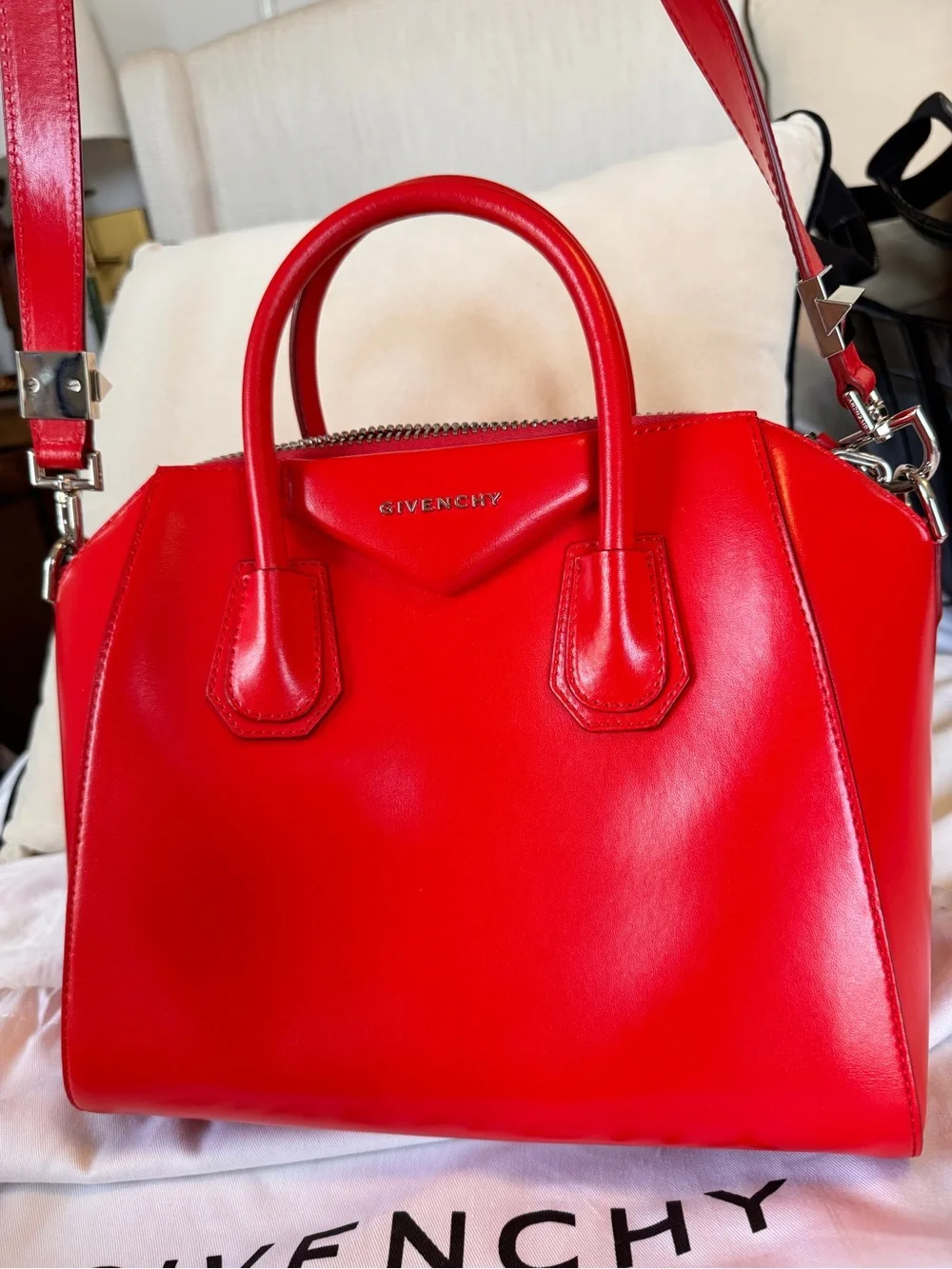Givenchy Red Leather Satchel with Top Handles